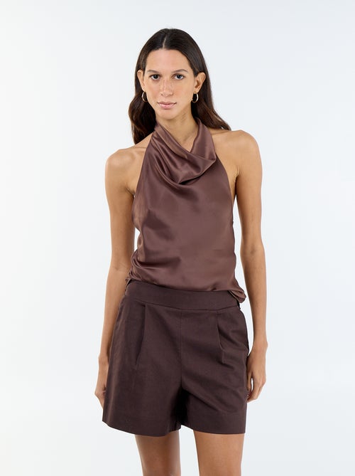 Pantalón corto liso de lino mezclado - Kiabi