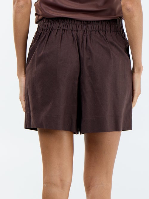 Pantalón corto liso de lino mezclado - Kiabi