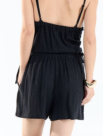 Pantalón corto liso de lino mezclado