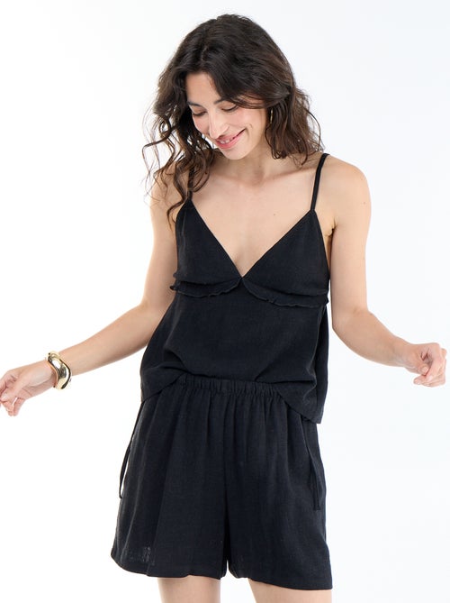 Pantalón corto liso de lino mezclado - Kiabi
