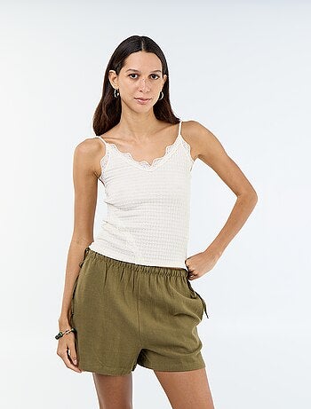 Pantalón corto liso de lino mezclado