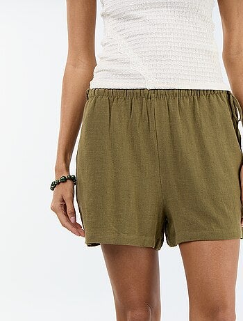 Pantalón corto liso de lino mezclado