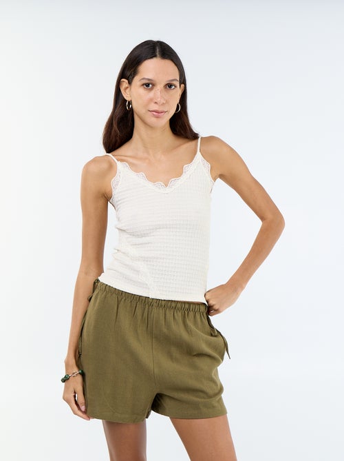 Pantalón corto liso de lino mezclado - Kiabi