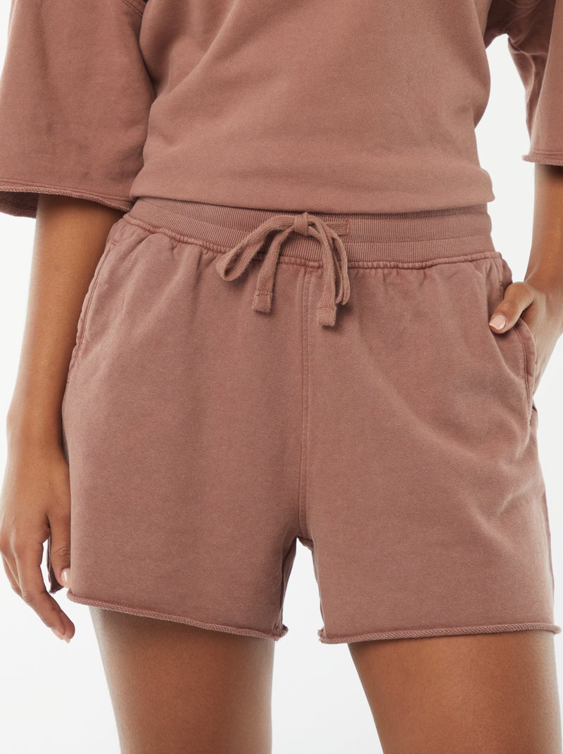 Pantalón corto liso descolorido con cintura elástica Rojo - Kiabi