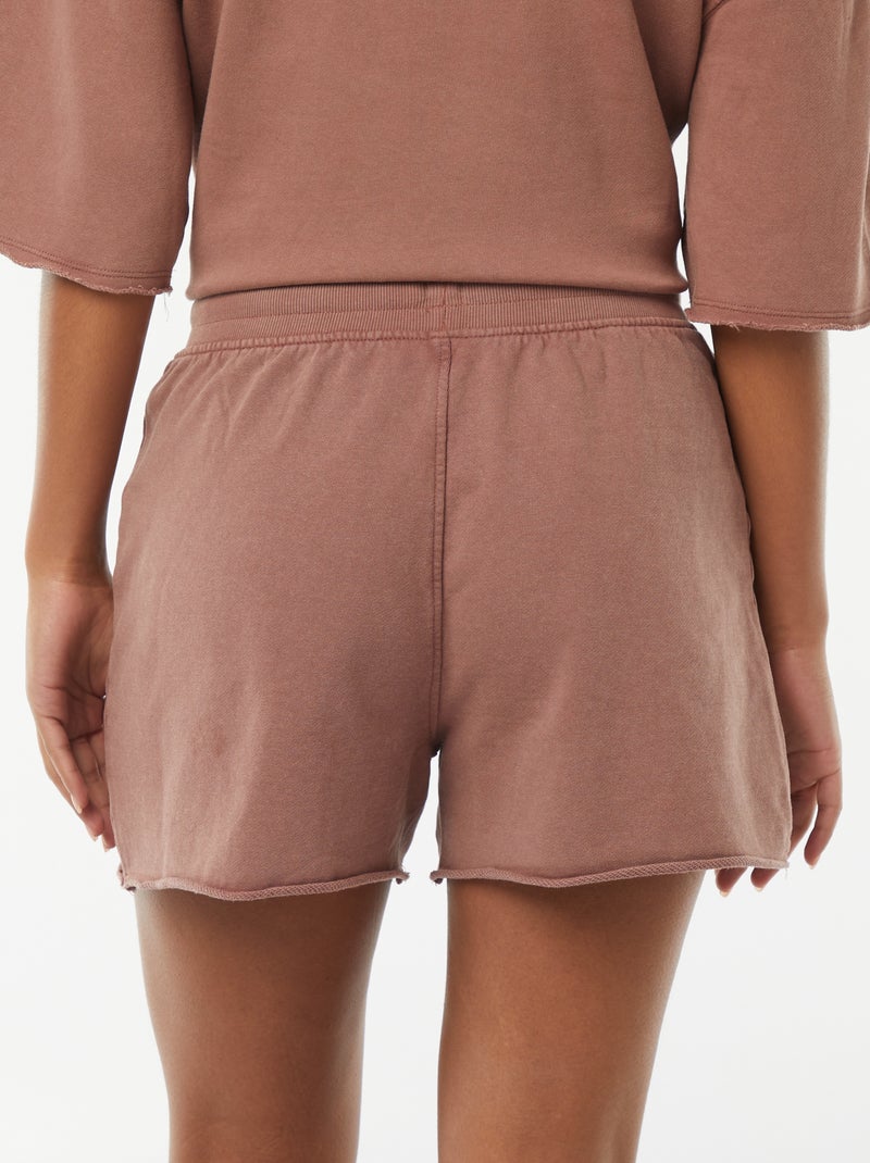 Pantalón corto liso descolorido con cintura elástica Rojo - Kiabi