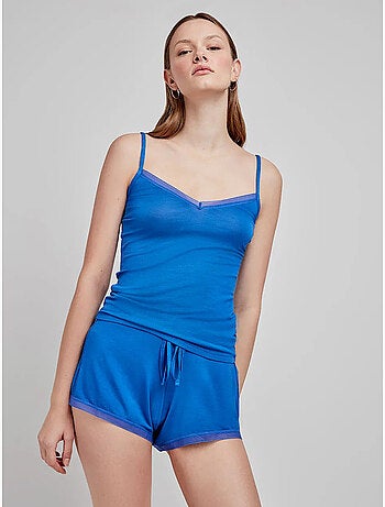 Pantalón corto liso y ajustable de modal con detalles de encaje