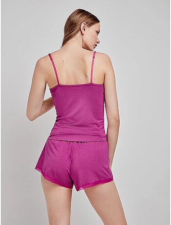 Pantalón corto liso y ajustable de modal con detalles de encaje