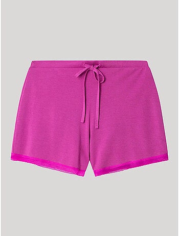Pantalón corto liso y ajustable de modal con detalles de encaje