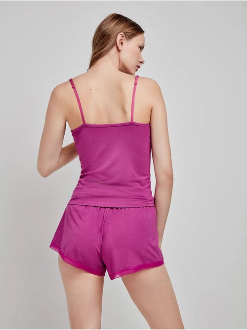 Pantalón corto liso y ajustable de modal con detalles de encaje - Kiabi Pantalón corto liso y ajustable de modal con detalles de encaje - Kiabi