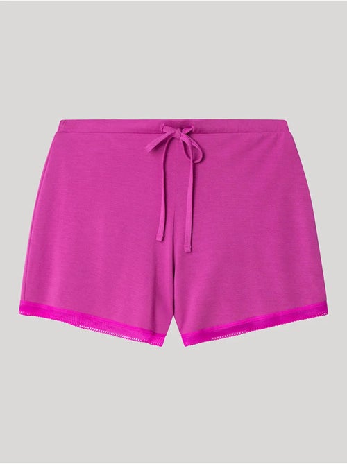 Pantalón corto liso y ajustable de modal con detalles de encaje - Kiabi Pantalón corto liso y ajustable de modal con detalles de encaje - Kiabi