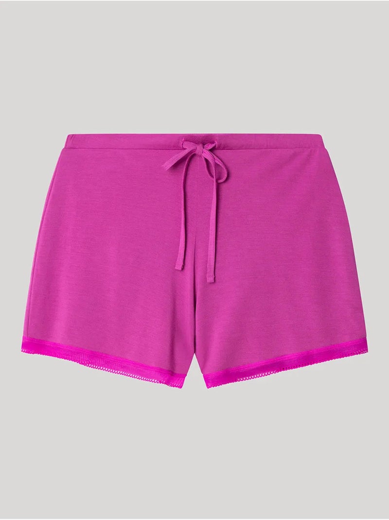 Pantalón corto liso y ajustable de modal con detalles de encaje Magenta - Kiabi