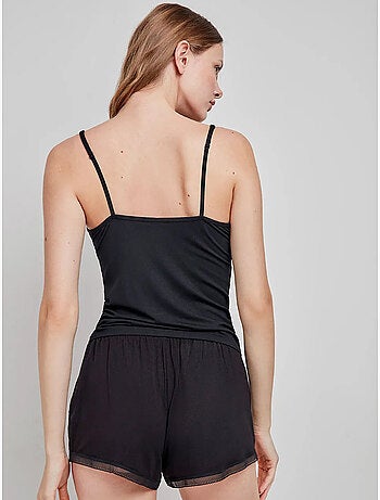 Pantalón corto liso y ajustable de modal con detalles de encaje