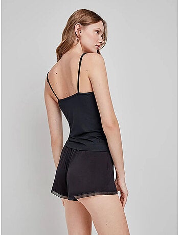 Pantalón corto liso y ajustable de modal con detalles de encaje