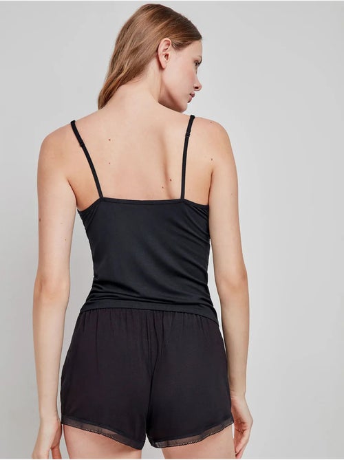 Pantalón corto liso y ajustable de modal con detalles de encaje - Kiabi Pantalón corto liso y ajustable de modal con detalles de encaje - Kiabi