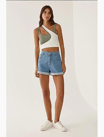 Pantalón corto mom fit con dobladillo vuelto hiccup