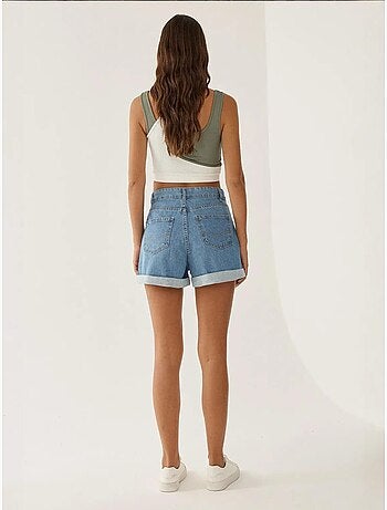 Pantalón corto mom fit con dobladillo vuelto hiccup