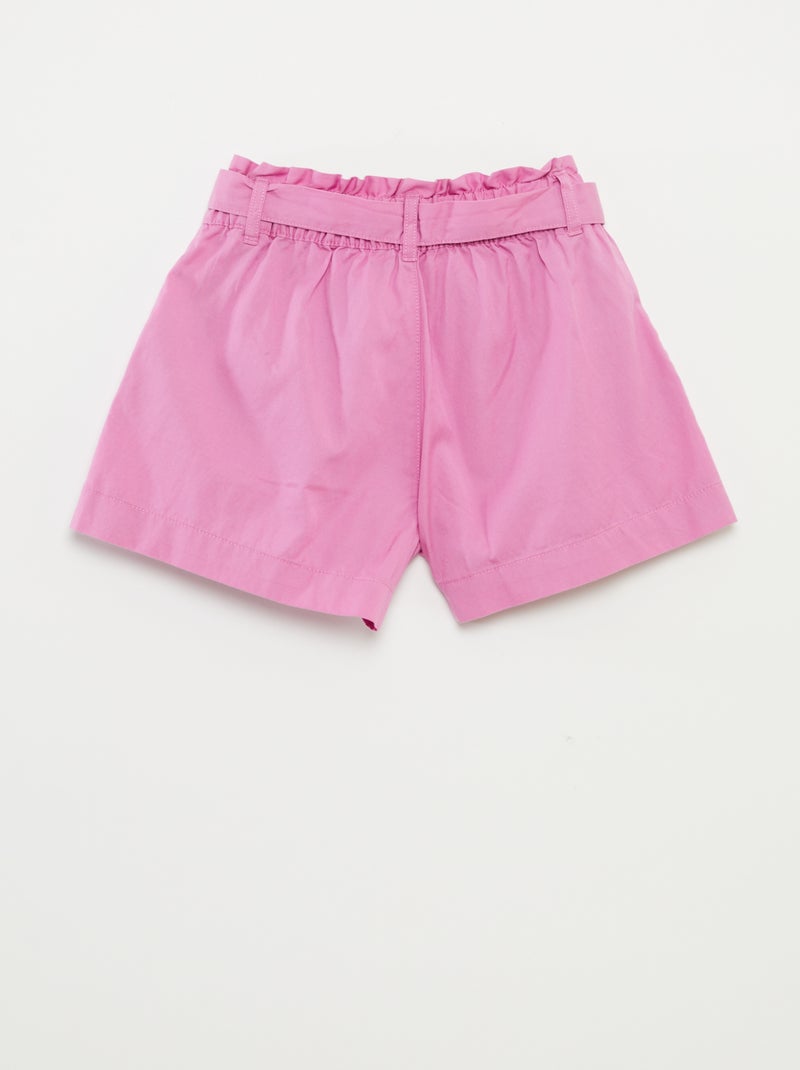 Pantalón corto paperbag con cinturón rosa - Kiabi