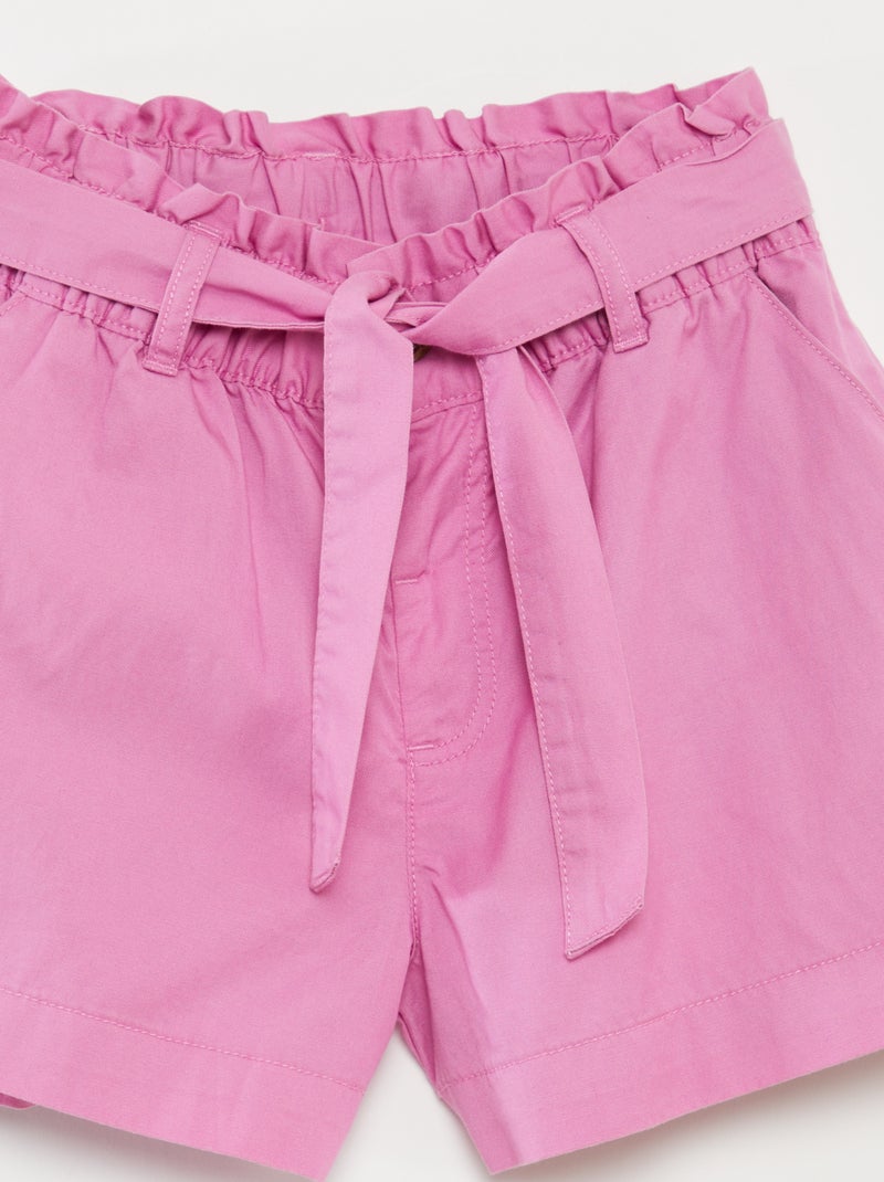 Pantalón corto paperbag con cinturón rosa - Kiabi
