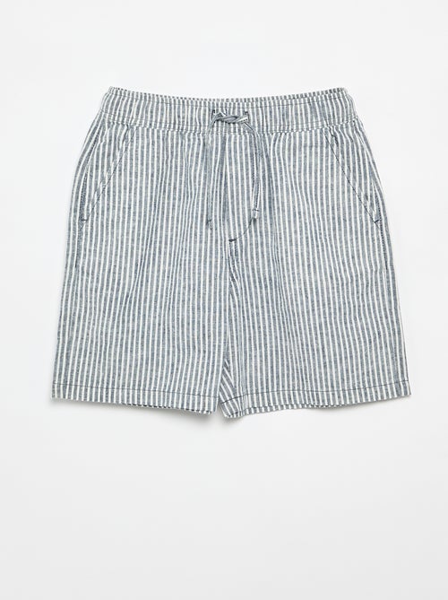 Pantalón corto rayado ligero de lino mezclado - Kiabi