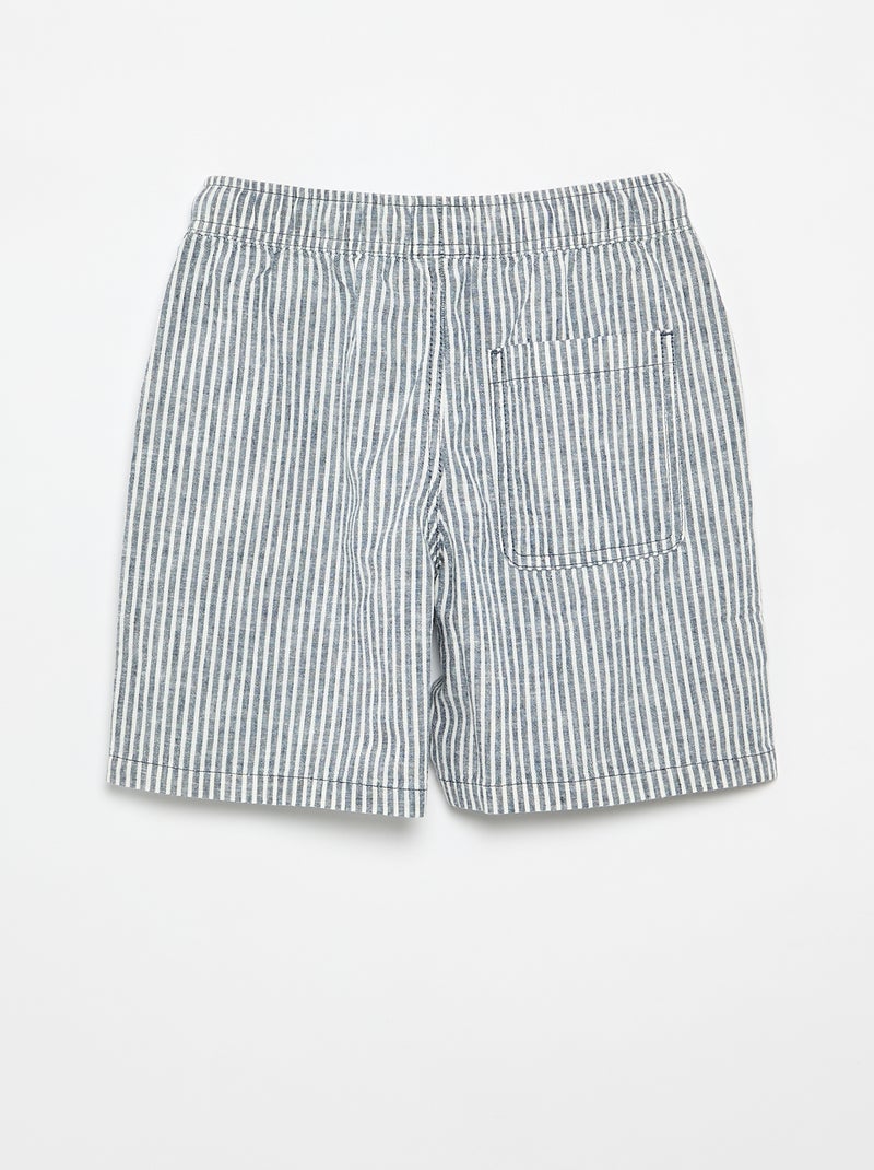 Pantalón corto rayado ligero de lino mezclado Azul - Kiabi