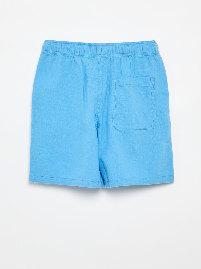 Pantalón corto rayado ligero de lino mezclado Azul - Kiabi