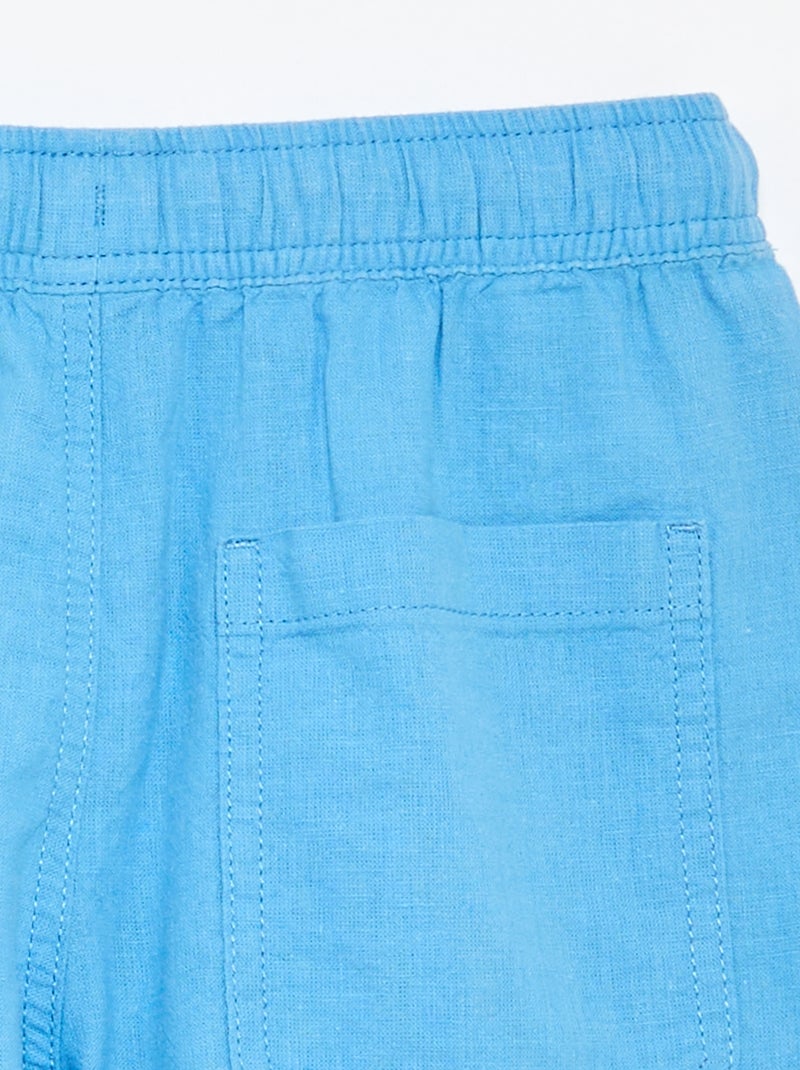 Pantalón corto rayado ligero de lino mezclado Azul - Kiabi