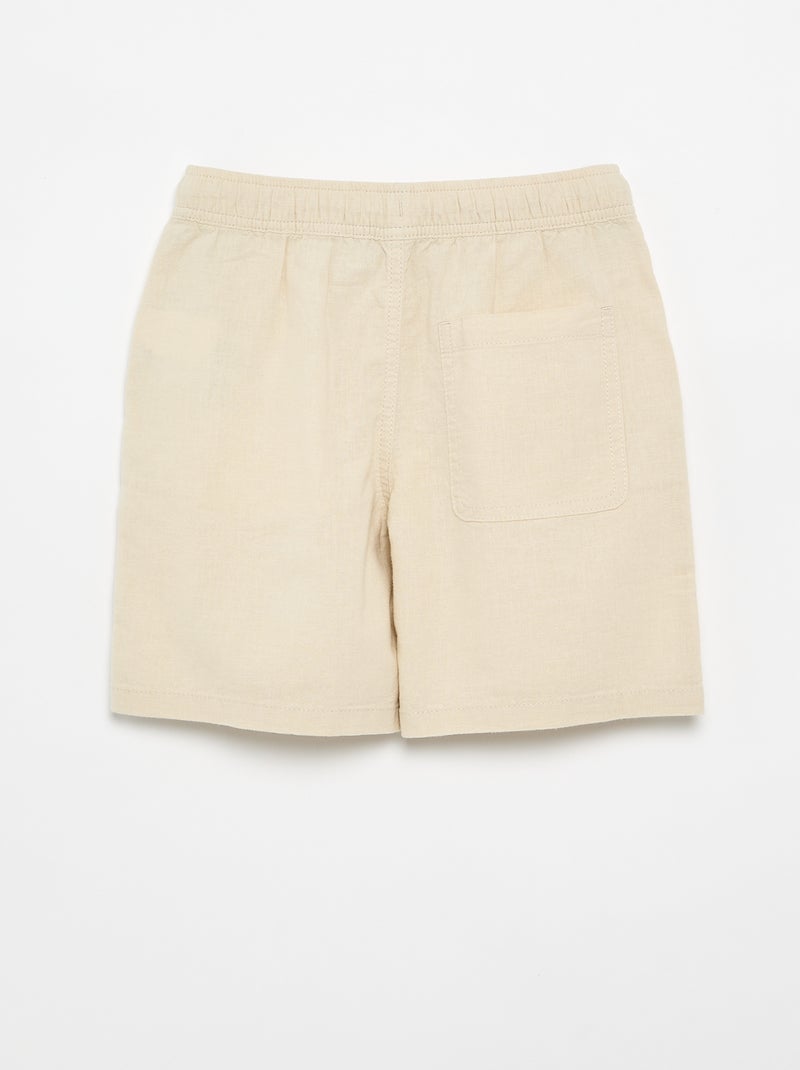 Pantalón corto rayado ligero de lino mezclado Beige - Kiabi