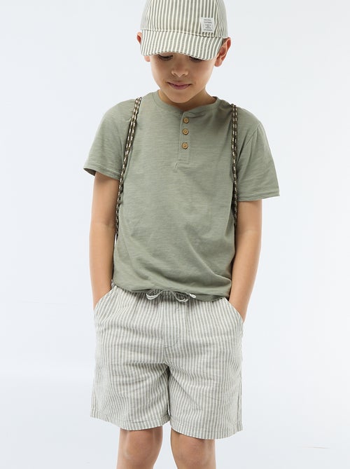 Pantalón corto rayado ligero de lino mezclado - Kiabi