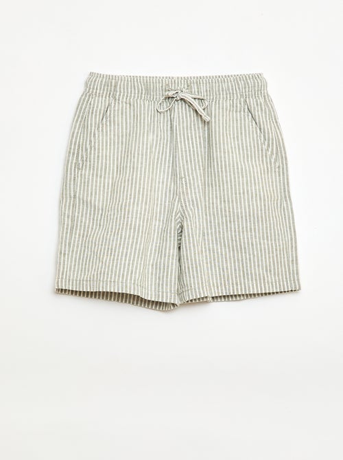 Pantalón corto rayado ligero de lino mezclado - Kiabi