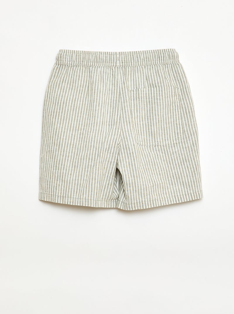 Pantalón corto rayado ligero de lino mezclado Kaki - Kiabi