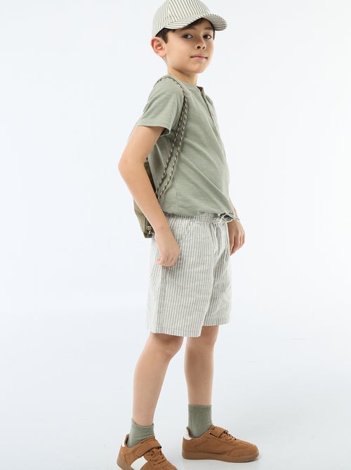 Pantalón corto rayado ligero de lino mezclado - Kiabi