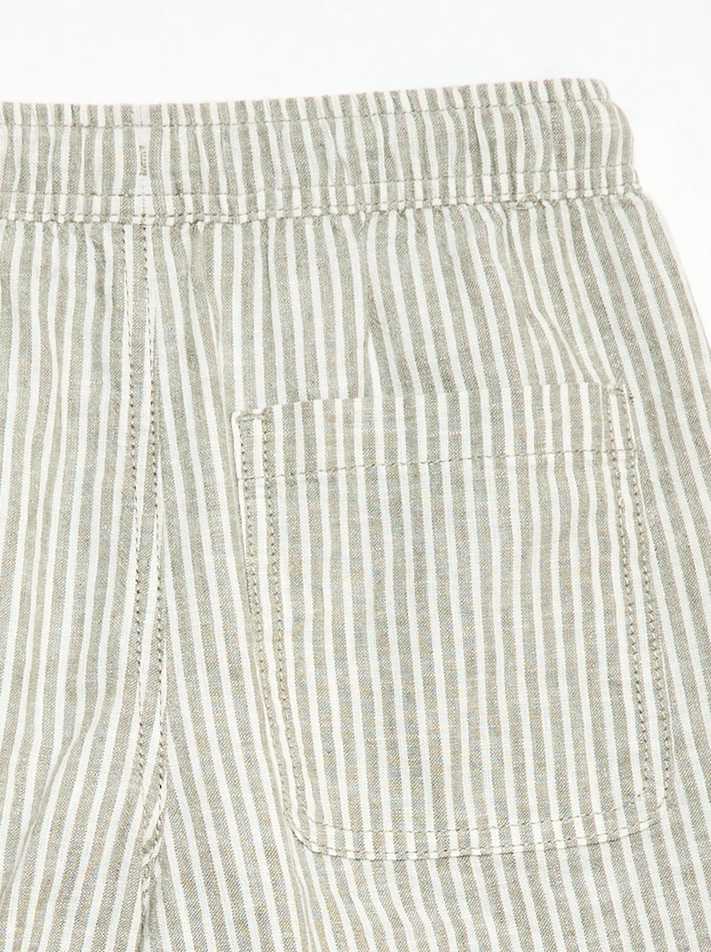 Pantalón corto rayado ligero de lino mezclado Kaki - Kiabi