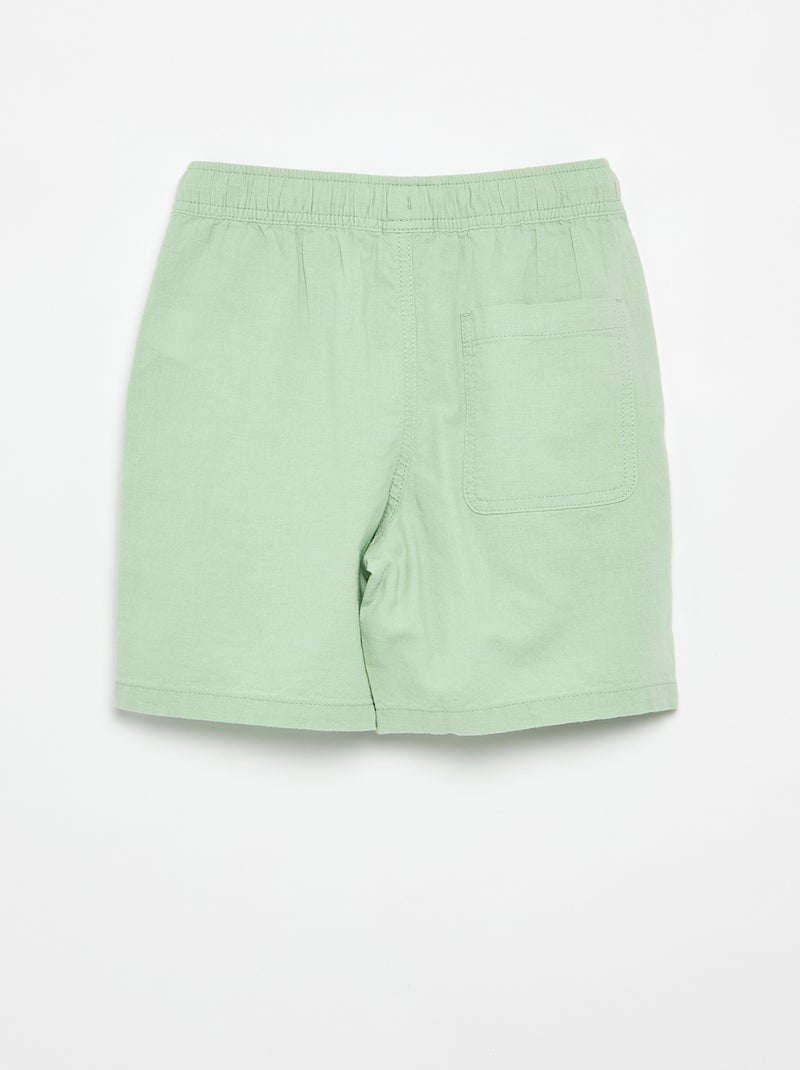 Pantalón corto rayado ligero de lino mezclado Verde - Kiabi
