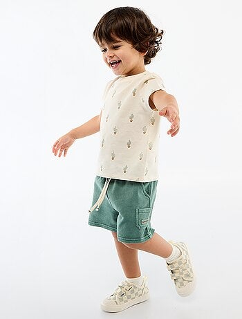 Pantalón corto recto en felpa de algodón liso