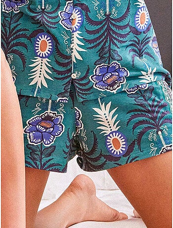 Pantalón corto short estampado tropical de algodón y modal