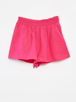 Pantalón corto vaporoso de mezcla de lino con estampado