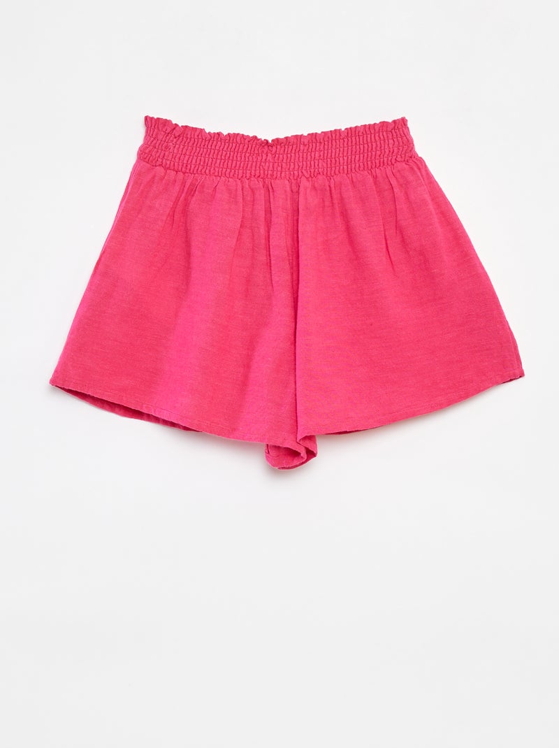 Pantalón corto vaporoso de mezcla de lino con estampado Rosa - Kiabi