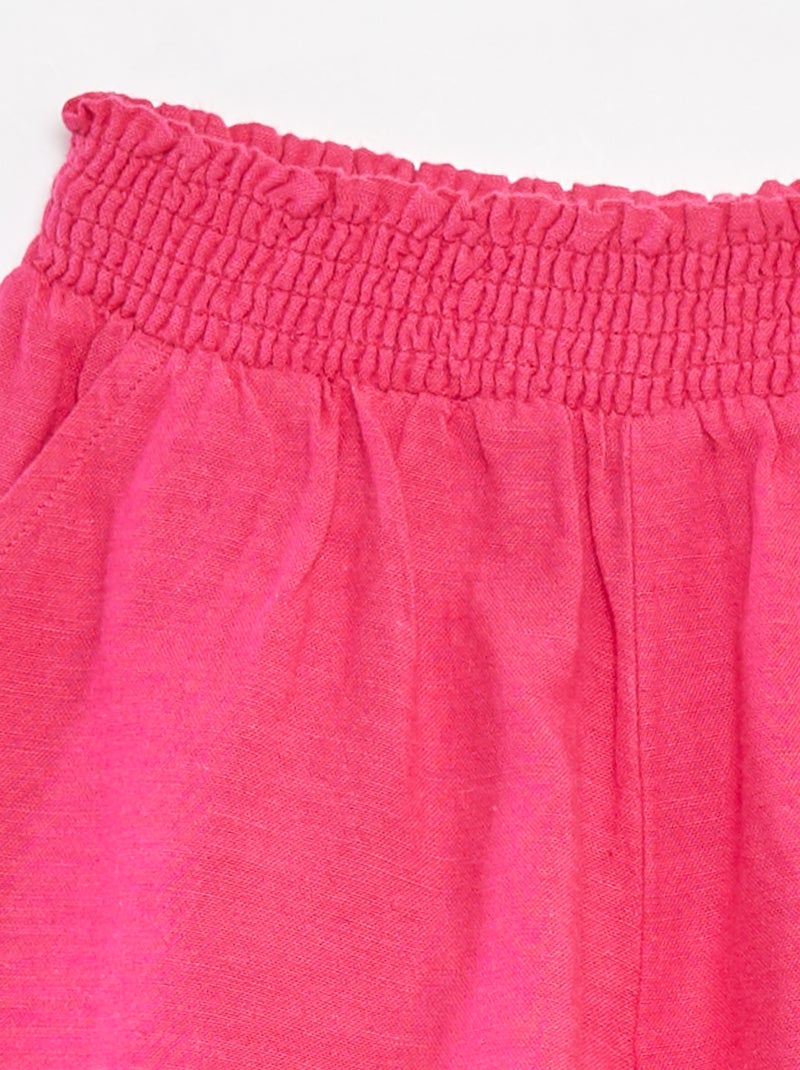 Pantalón corto vaporoso de mezcla de lino con estampado Rosa - Kiabi
