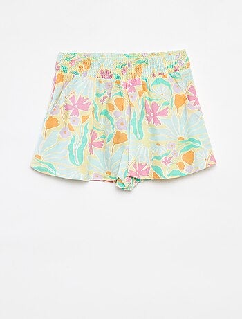 Pantalón corto vaporoso de mezcla de lino con estampado