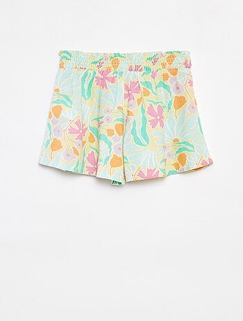 Pantalón corto vaporoso de mezcla de lino con estampado