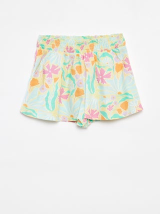 Pantalón corto vaporoso de mezcla de lino con estampado