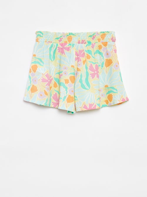 Pantalón corto vaporoso de mezcla de lino con estampado - Kiabi