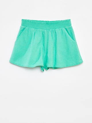 Pantalón corto vaporoso de mezcla de lino con estampado