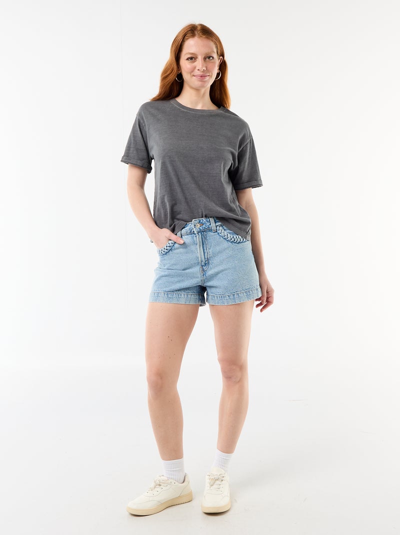 Pantalón corto vaquero con bolsillos trenzados Azul - Kiabi