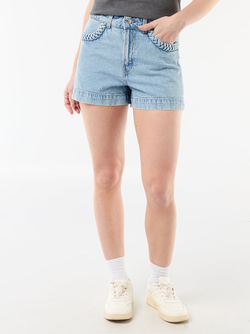 Pantalón corto vaquero con bolsillos trenzados Azul - Kiabi