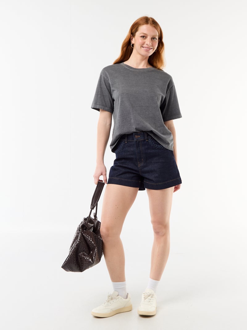 Pantalón corto vaquero con bolsillos trenzados Azul - Kiabi