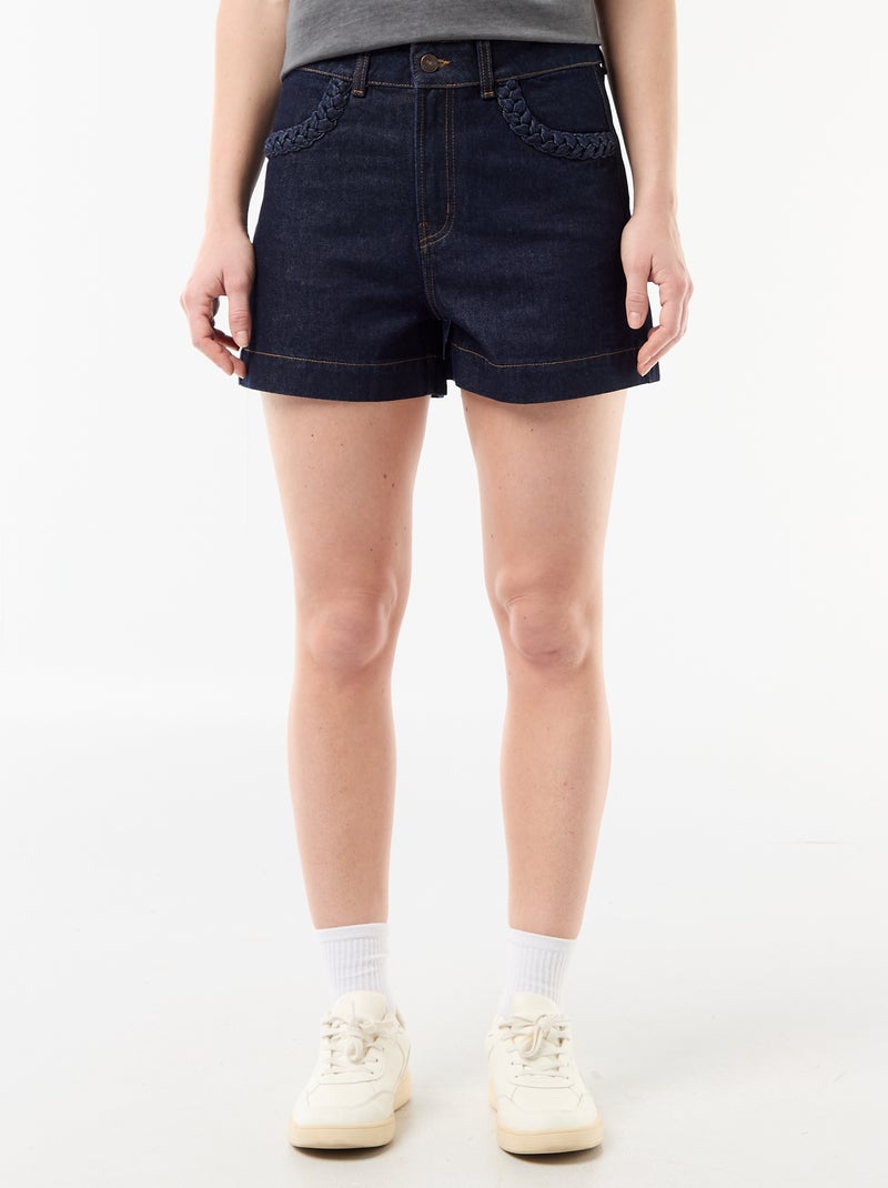 Pantalón corto vaquero con bolsillos trenzados Azul - Kiabi