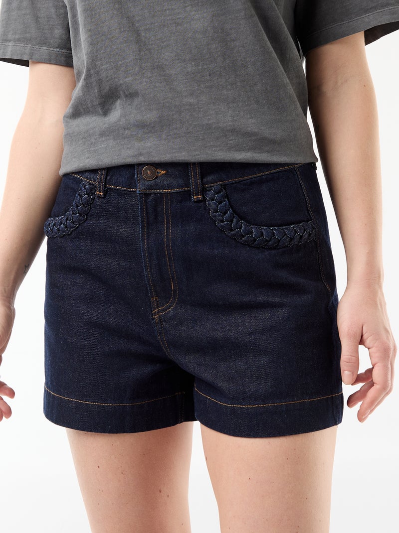 Pantalón corto vaquero con bolsillos trenzados Azul - Kiabi