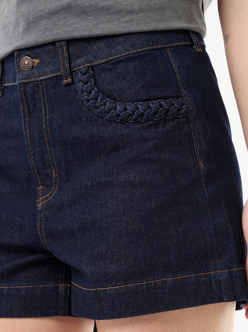 Pantalón corto vaquero con bolsillos trenzados Azul - Kiabi