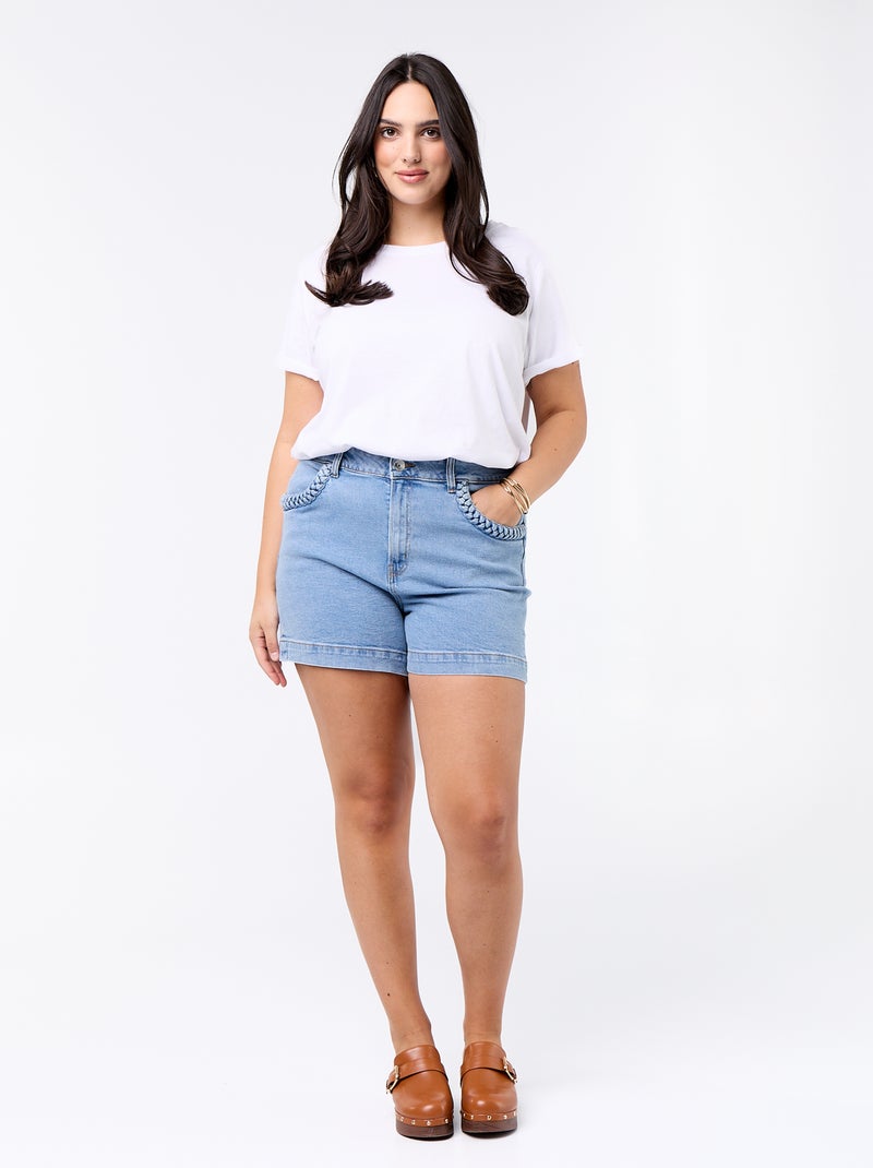 Pantalón corto vaquero con bolsillos trenzados Azul - Kiabi